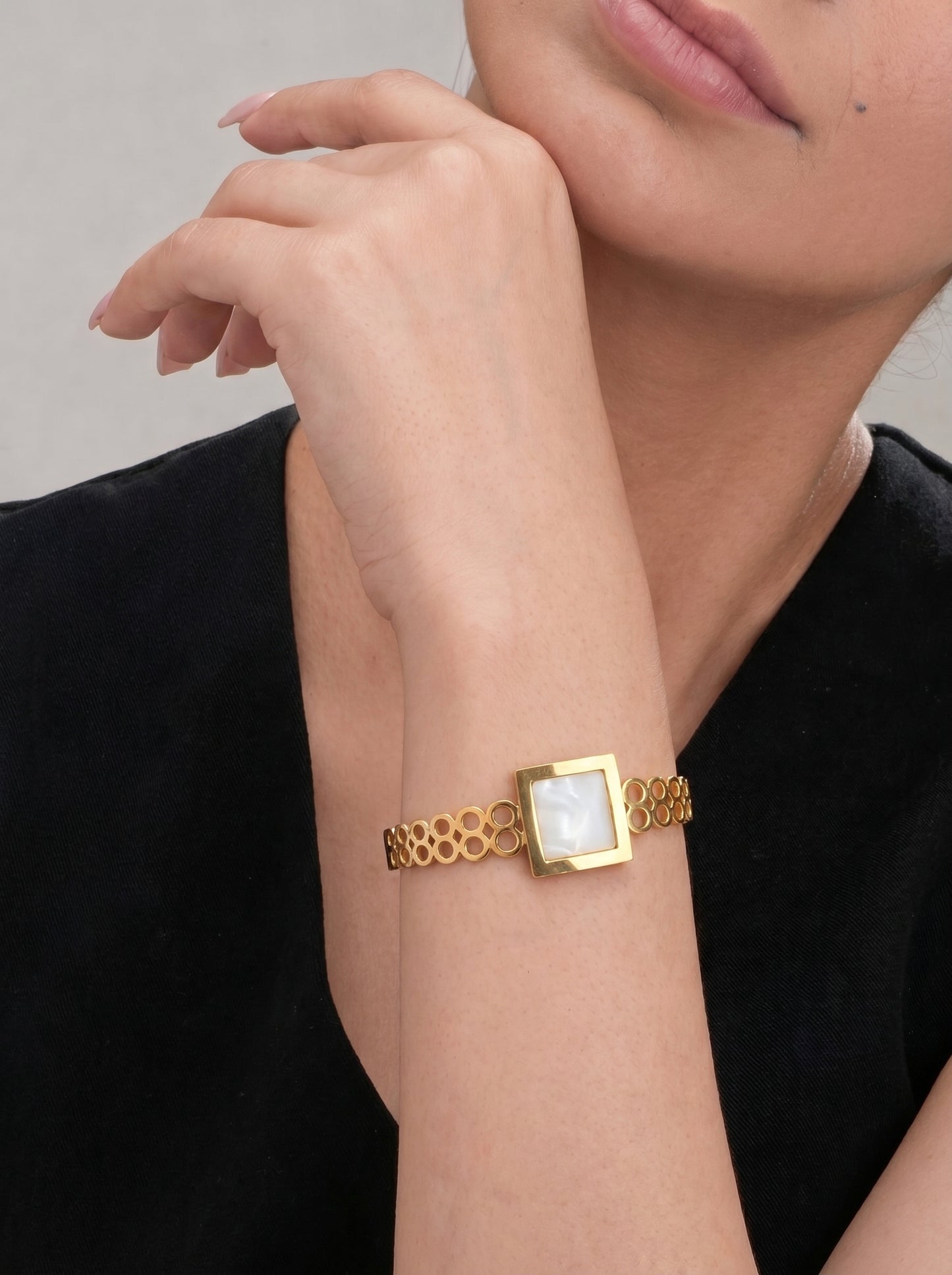 Golden Pearl Square Charm Kada Bracelet