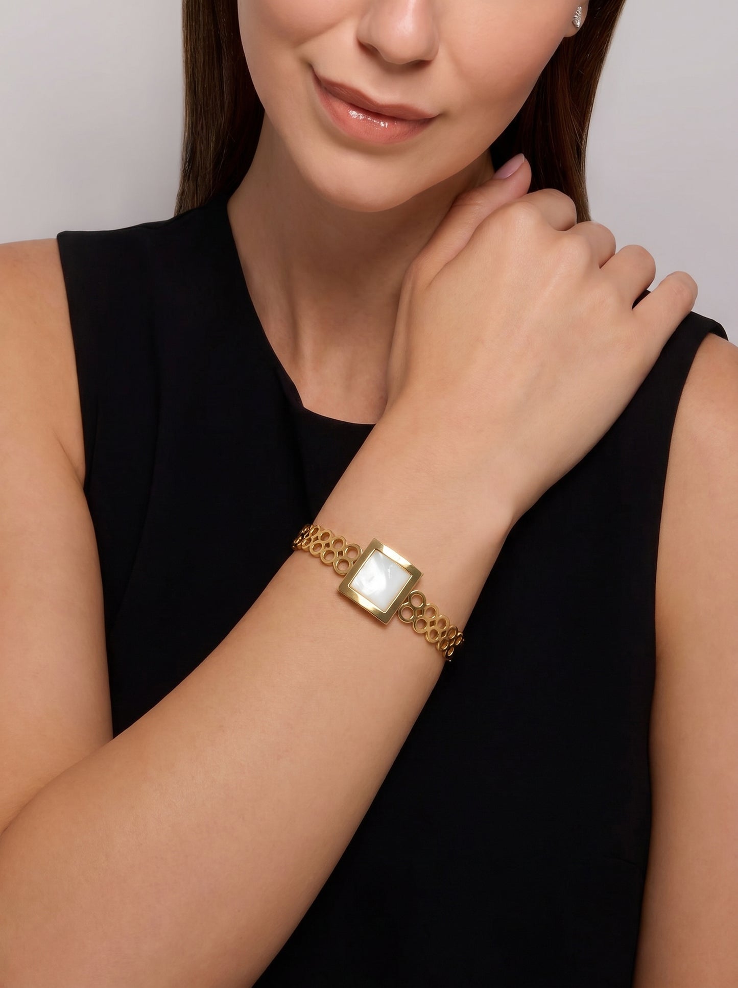 Golden Pearl Square Charm Kada Bracelet