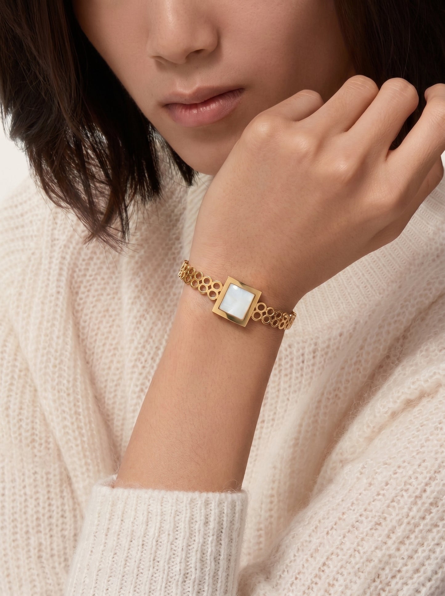 Golden Pearl Square Charm Kada Bracelet