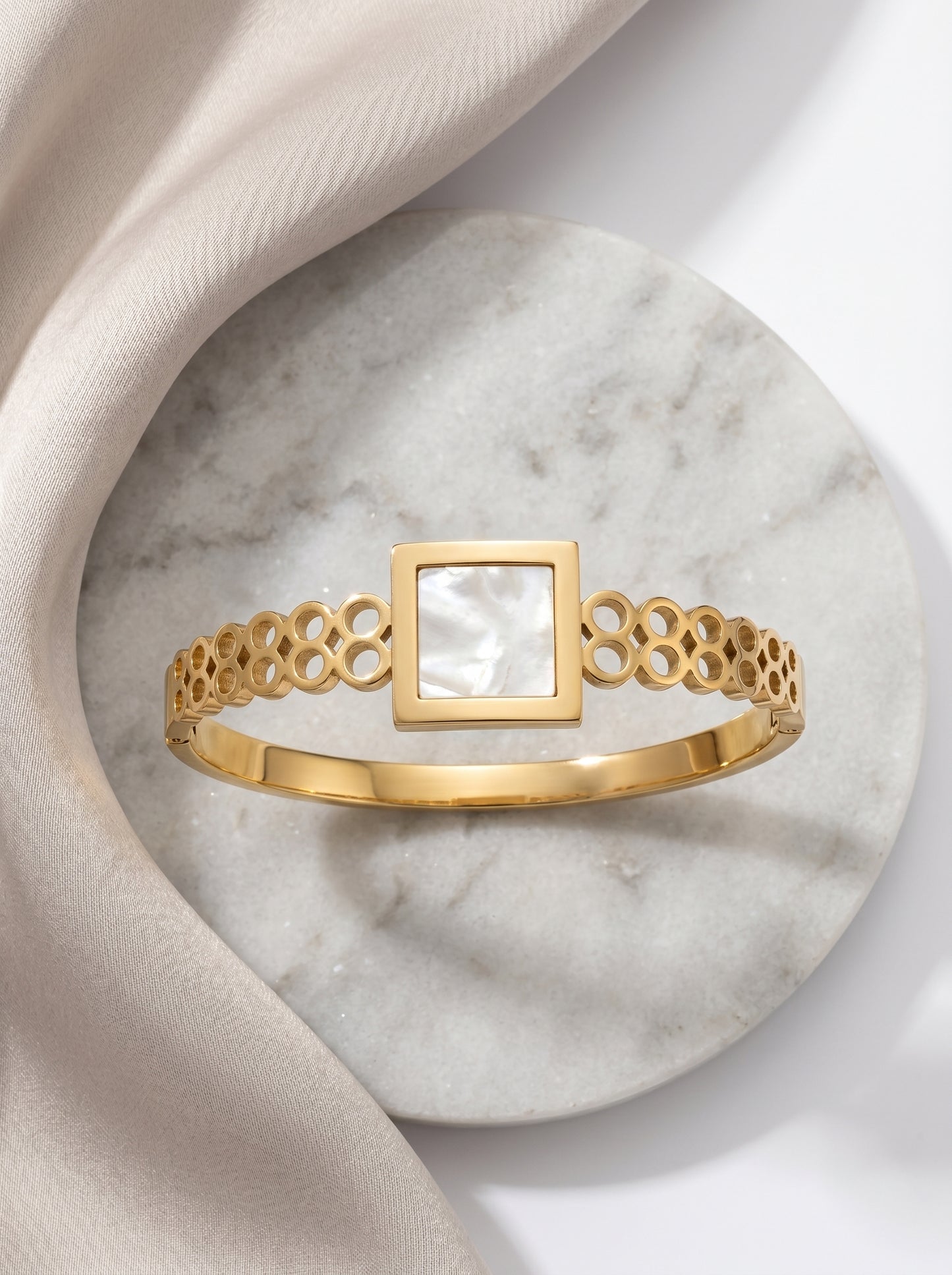 Golden Pearl Square Charm Kada Bracelet