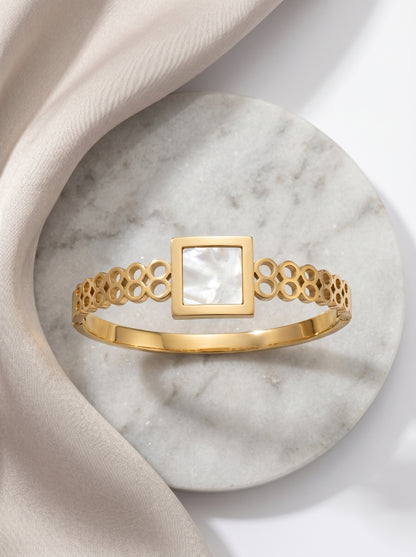 Golden Pearl Square Charm Kada Bracelet