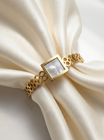 Golden Pearl Square Charm Kada Bracelet