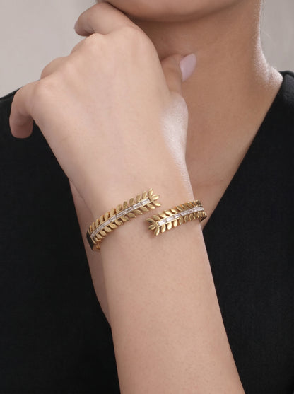 Golden Leaf Crystal Kada Bracelet
