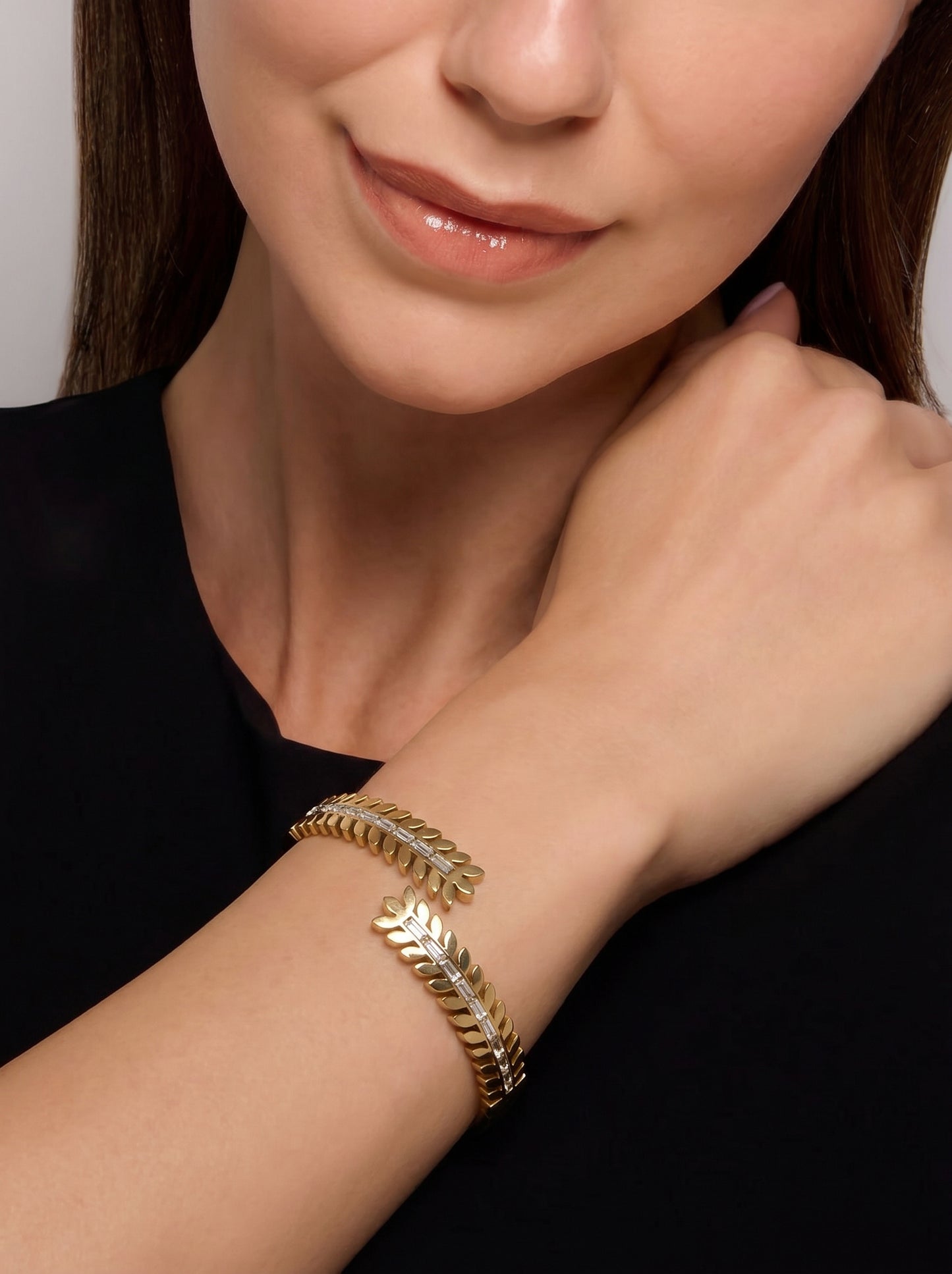Golden Leaf Crystal Kada Bracelet