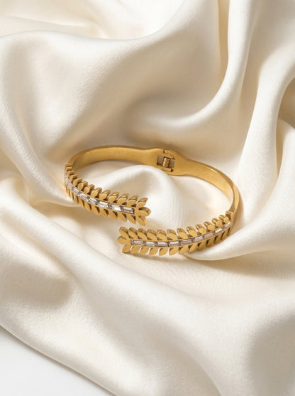 Golden Leaf Crystal Kada Bracelet