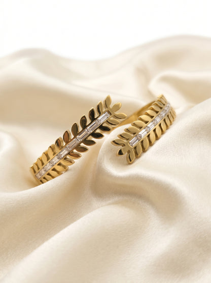Golden Leaf Crystal Kada Bracelet