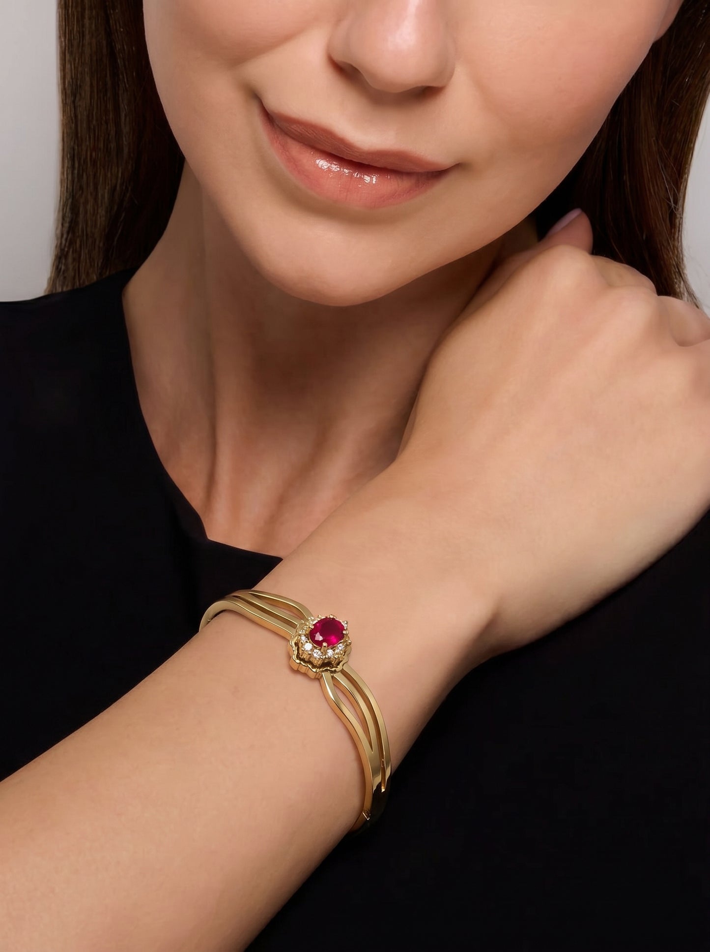 Red Ruby Bloom Kada Bracelet