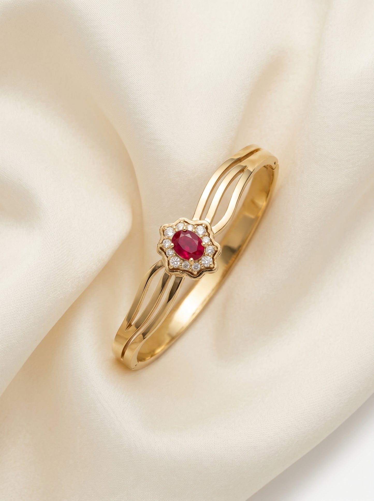 Red Ruby Bloom Kada Bracelet