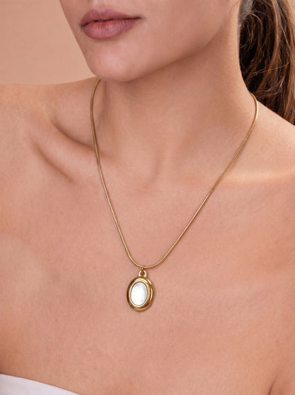 Golden Pearl Oval Pendant Necklace