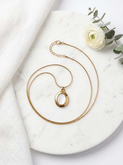 Golden Pearl Oval Pendant Necklace