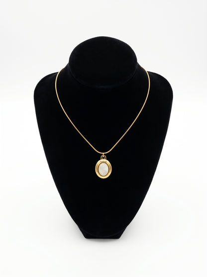 Golden Pearl Oval Pendant Necklace