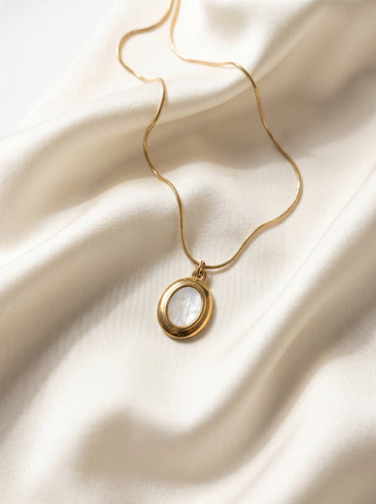 Golden Pearl Oval Pendant Necklace
