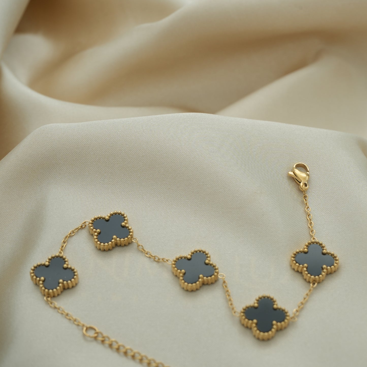 Elegant Luck Black Clover Necklace + Golden Touch Black Clover Bracelet Combo