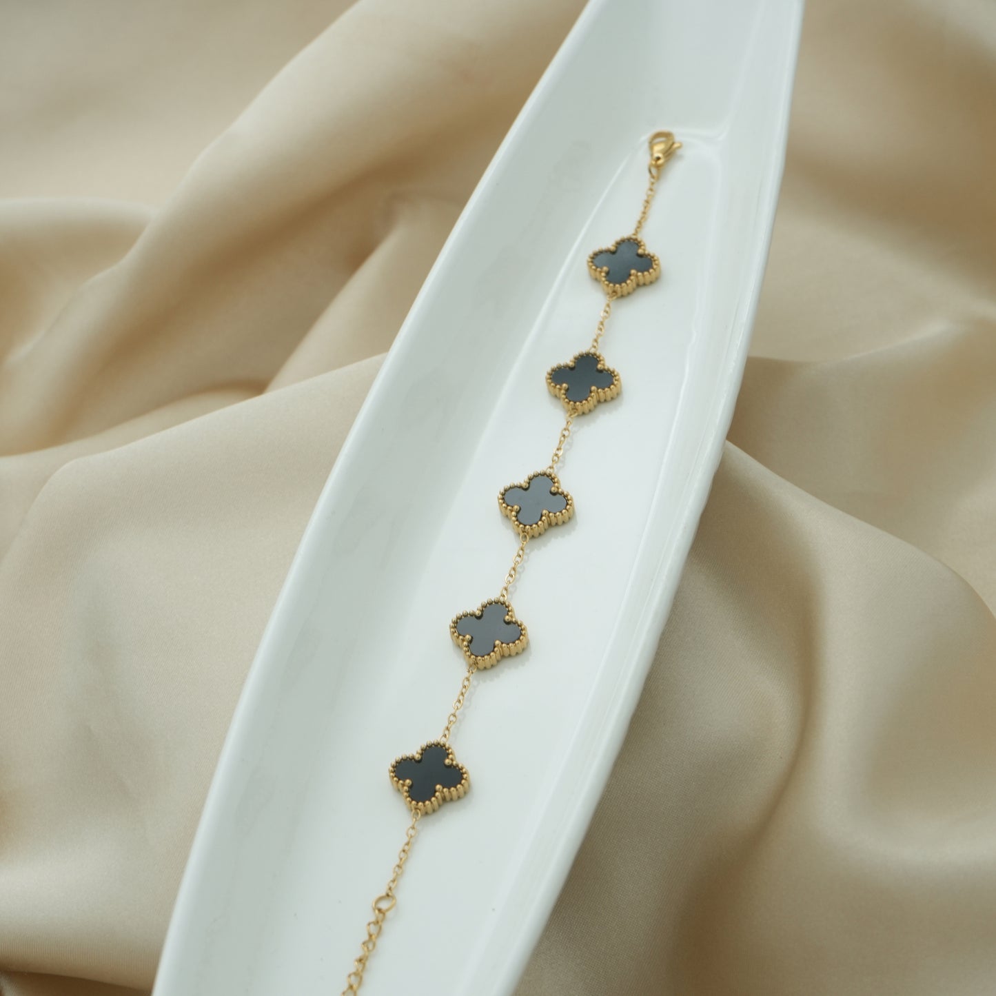 Elegant Luck Black Clover Necklace + Golden Touch Black Clover Bracelet Combo
