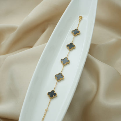 Elegant Luck Black Clover Necklace + Golden Touch Black Clover Bracelet Combo