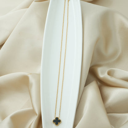 Elegant Luck Black Clover Necklace + Golden Touch Black Clover Bracelet Combo