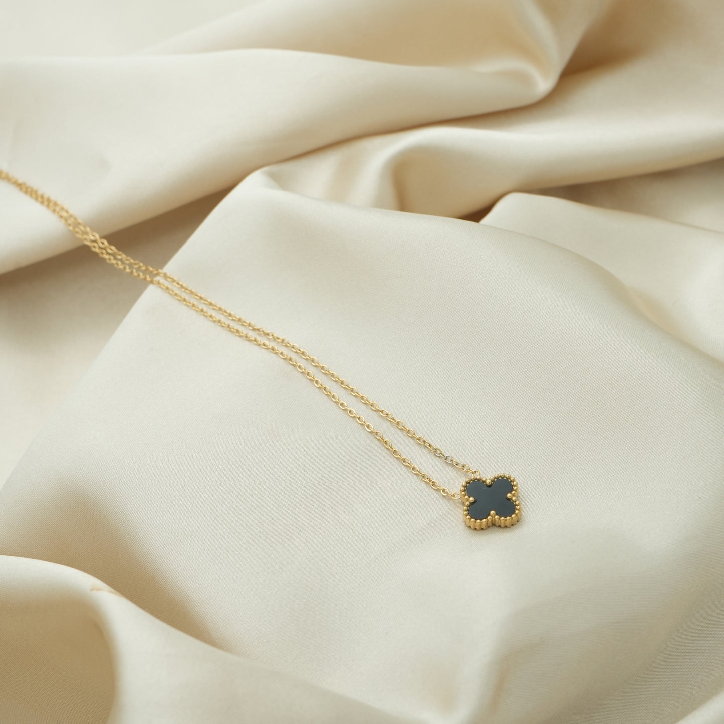 Elegant Luck Black Clover Necklace + Golden Touch Black Clover Bracelet Combo
