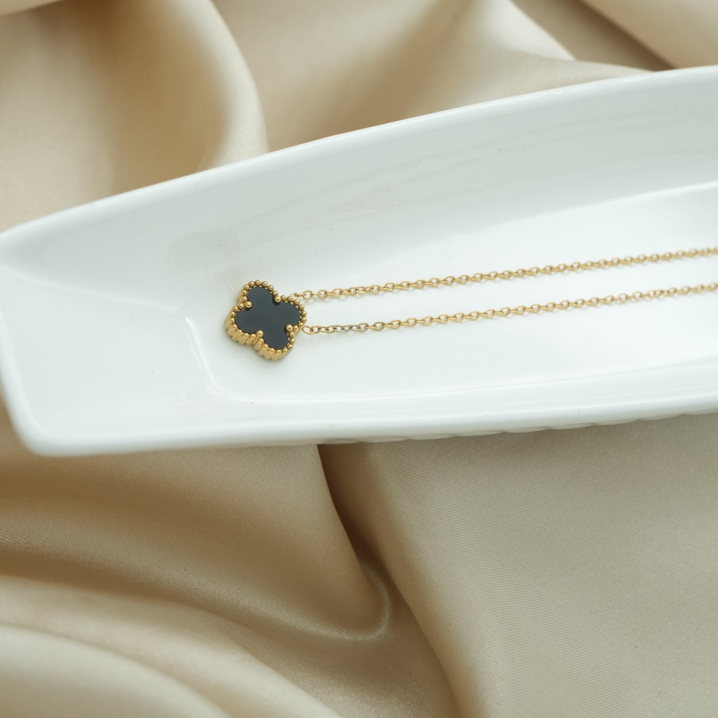 Elegant Luck Black Clover Necklace + Golden Touch Black Clover Bracelet Combo