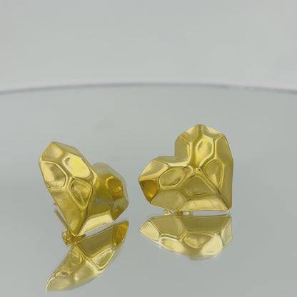 Crucible Heart Stud Earrings Gold Plated, Waterproof and Anti-Tarnish