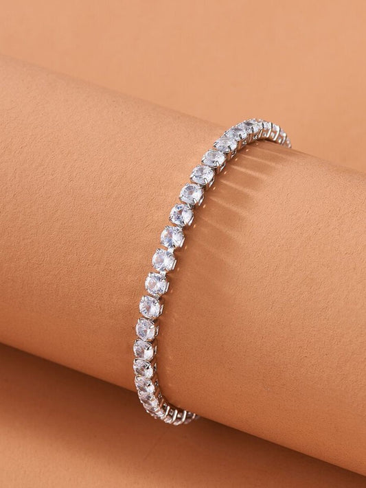 Round Tennis Diamond Bracelet Silver Plated 7 inches