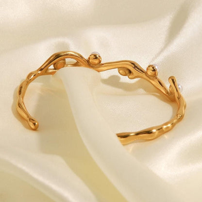 Pearl Breeze Kada Adjustable Size 18k Gold Plated, Waterproof and Anti-Tarnish