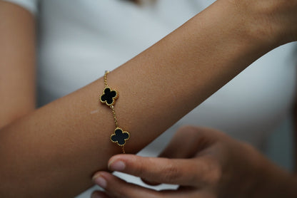 Elegant Luck Black Clover Necklace + Golden Touch Black Clover Bracelet Combo