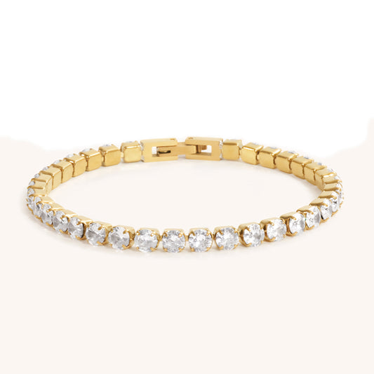 Round Tennis Diamond Bracelet Gold Plated 7 inches