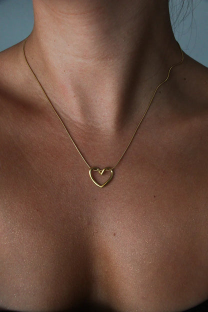 Knot Heart Necklace + Long Hammered Heart Earring Combo
