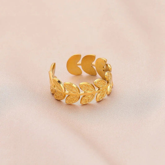 Leaf Adjustable Ring 18K Gold Plated AR41