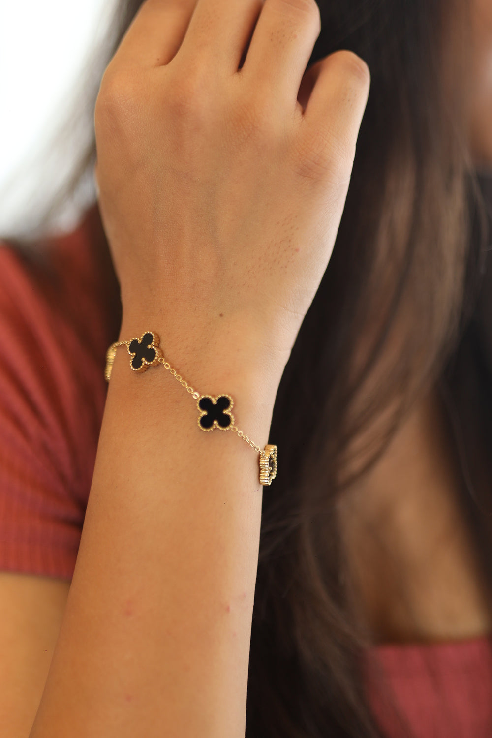 Elegant Luck Black Clover Necklace + Golden Touch Black Clover Bracelet Combo