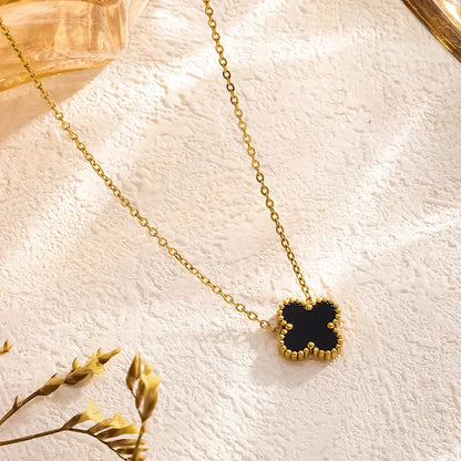 Elegant Luck Black Clover Necklace + Golden Touch Black Clover Bracelet Combo