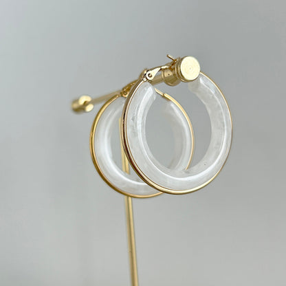 White Smokey Hoops Earrings Gold Plated, Waterproof and Anti-Tarnish