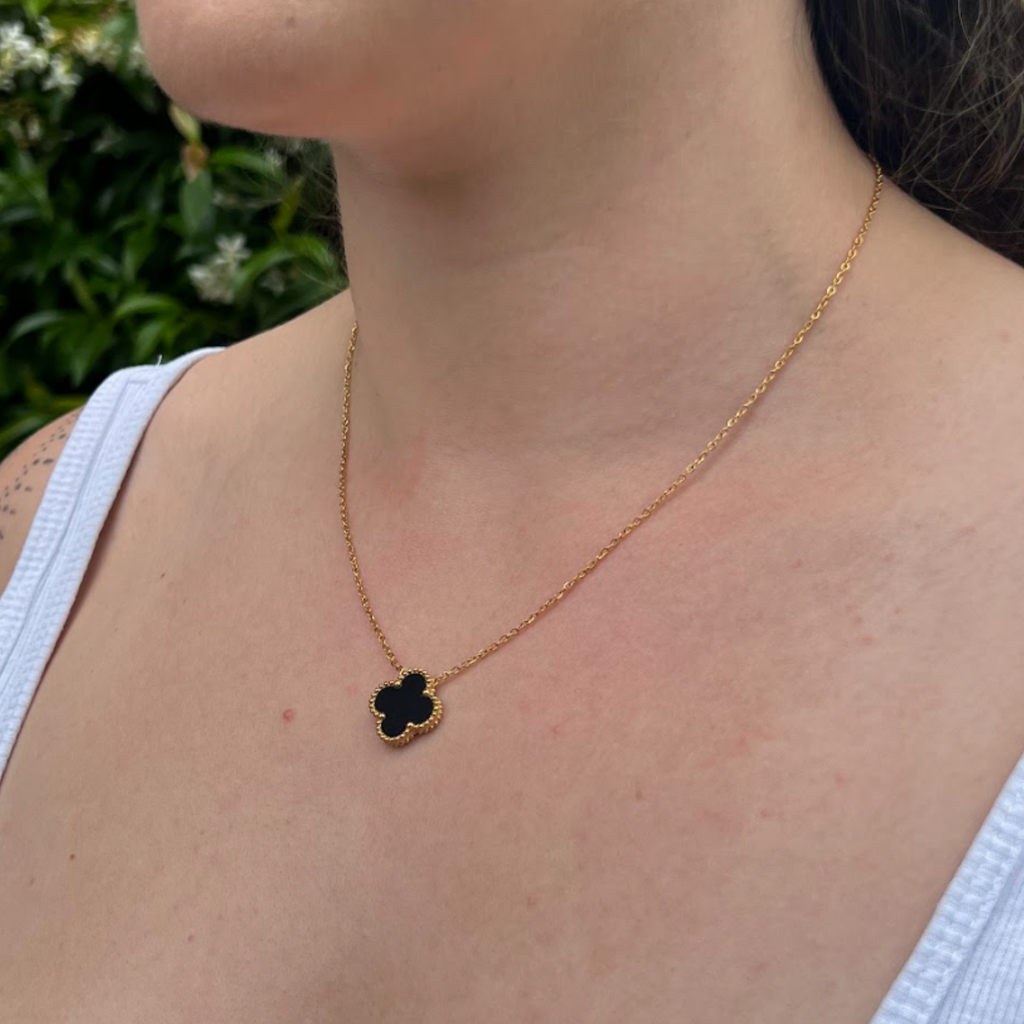 Elegant Luck Black Clover Necklace + Golden Touch Black Clover Bracelet Combo