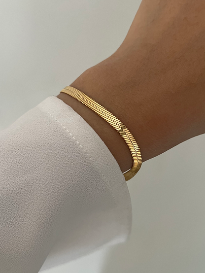 Snake Bracelet Gold Plated, Anti-Tarnish, Waterproof 8.5 inches with Extension & Heart Charm