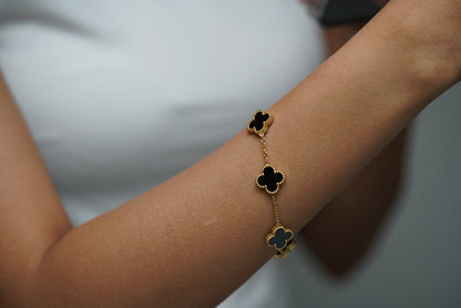 Elegant Luck Black Clover Necklace + Golden Touch Black Clover Bracelet Combo