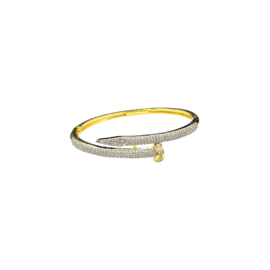 Gold Iced Out Nail Bracelet Kada Gold Plated, Waterproof and Anti-Tarnish