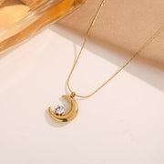 Moon Solitaire Necklace Gold Plated, Waterproof and Anti-Tarnish