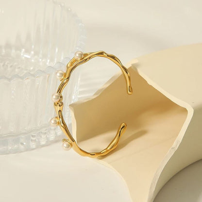 Pearl Breeze Kada Adjustable Size 18k Gold Plated, Waterproof and Anti-Tarnish