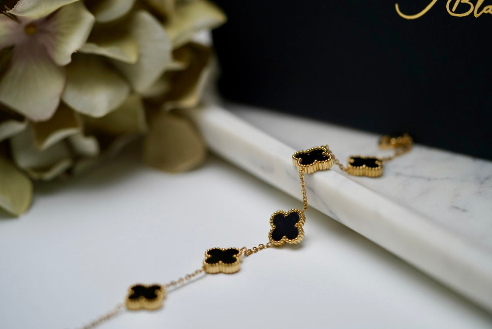 Elegant Luck Black Clover Necklace + Golden Touch Black Clover Bracelet Combo