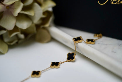 Elegant Luck Black Clover Necklace + Golden Touch Black Clover Bracelet Combo
