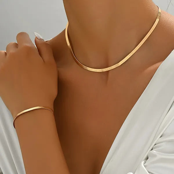 Snake Chain + Bracelet Combo Gold Plated, Waterproof and Anti-Tarnish