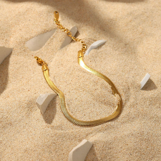 Snake Bracelet Gold Plated, Anti-Tarnish, Waterproof 8.5 inches with Extension & Heart Charm