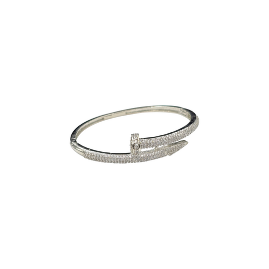 Silver Iced Out Nail Bracelet Kada Silver Plated, Waterproof and Anti-Tarnish