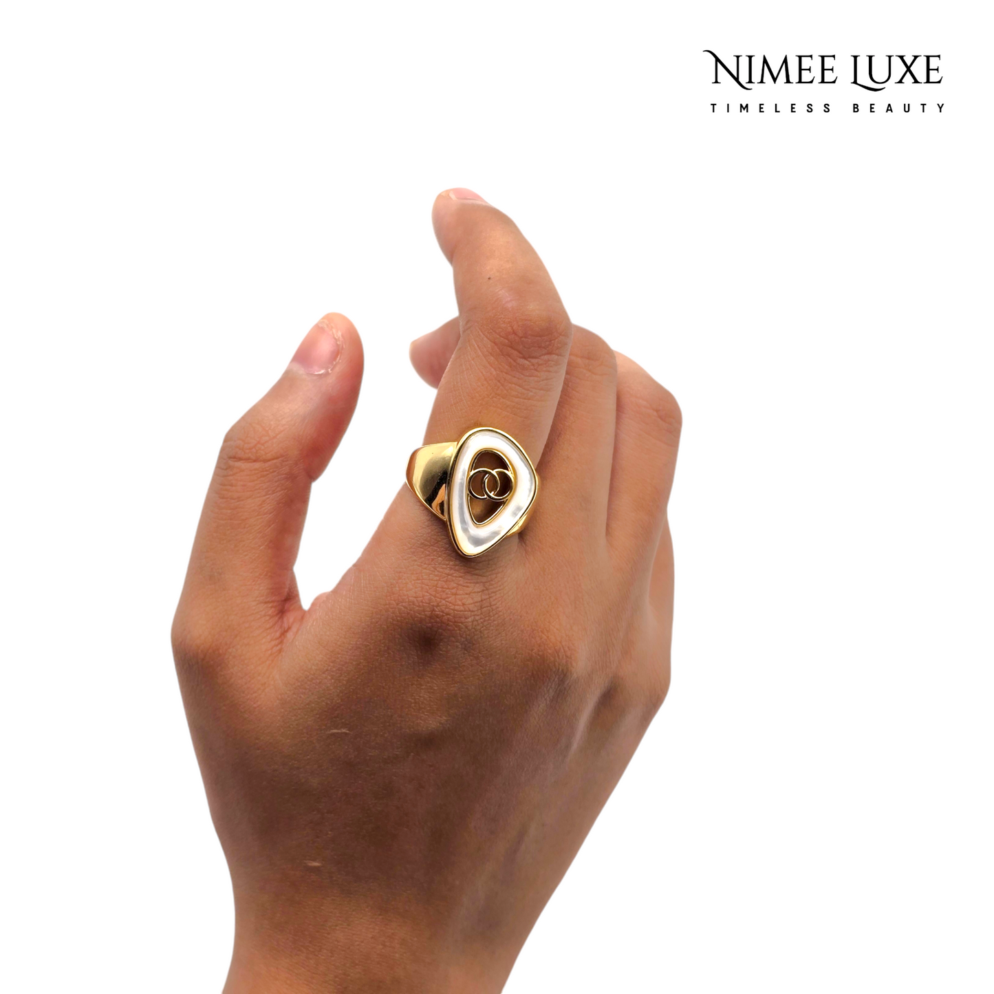 Double Rings Pearl Adjustable Ring Gold Plated AR4