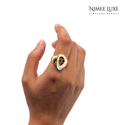 Double Rings Pearl Adjustable Ring Gold Plated AR4
