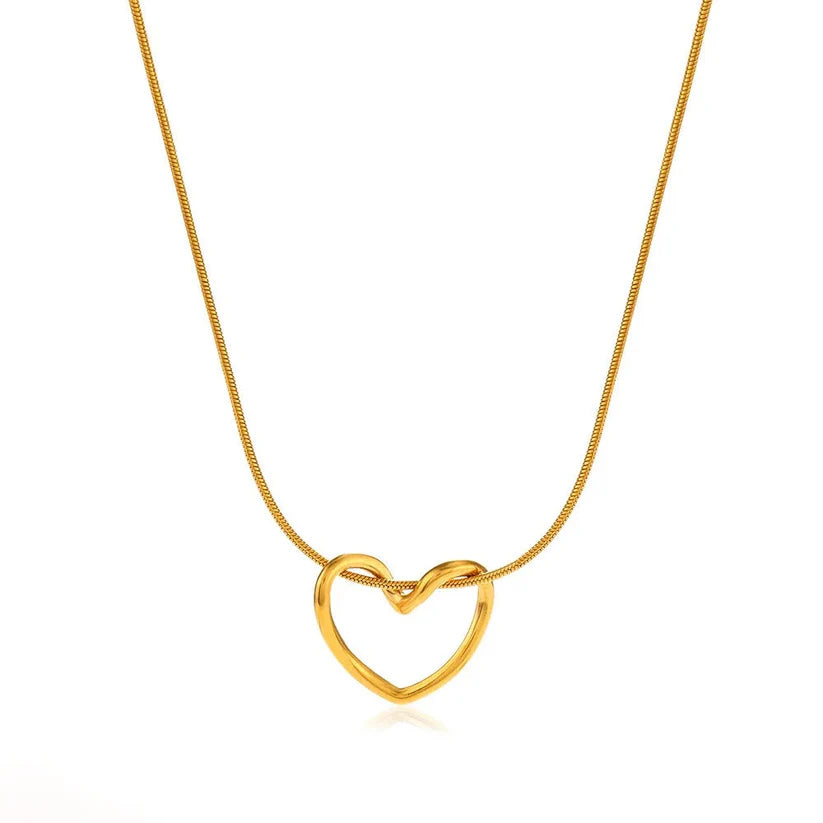 Knot Heart Necklace + Long Hammered Heart Earring Combo