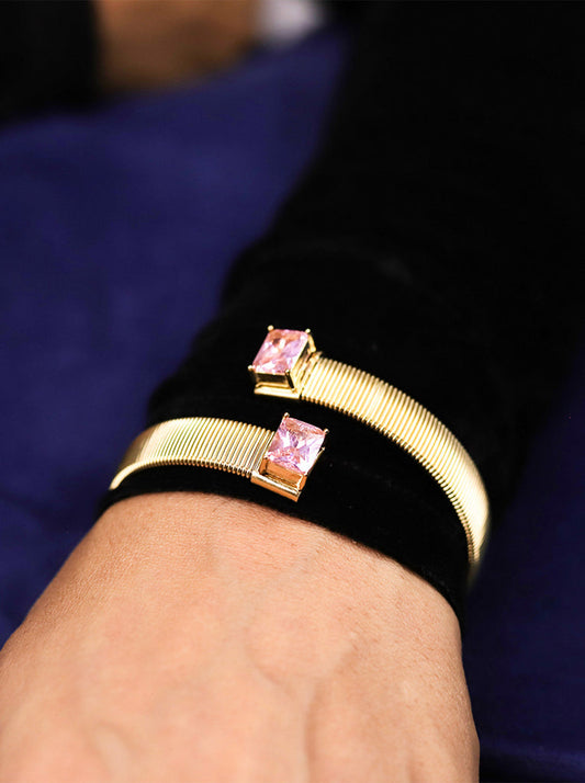 Rose Quartz Snake Kada Openable 18k Gold Plated, Waterproof and Anti-Tarnish