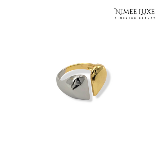 Dual Tone Heart Adjustable Ring 18K Gold Plated AR10