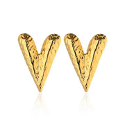 Long Hammered Heart Earrings Gold Plated, Waterproof and Anti-Tarnish