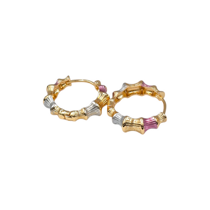 Bamboo Hoops Earrings 18K Gold Plated, Waterproof and Anti-Tarnish